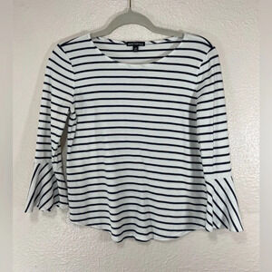 J. Crew Mercantile Bell Sleeve White Blue Stripe Pullover Top Women’s XS